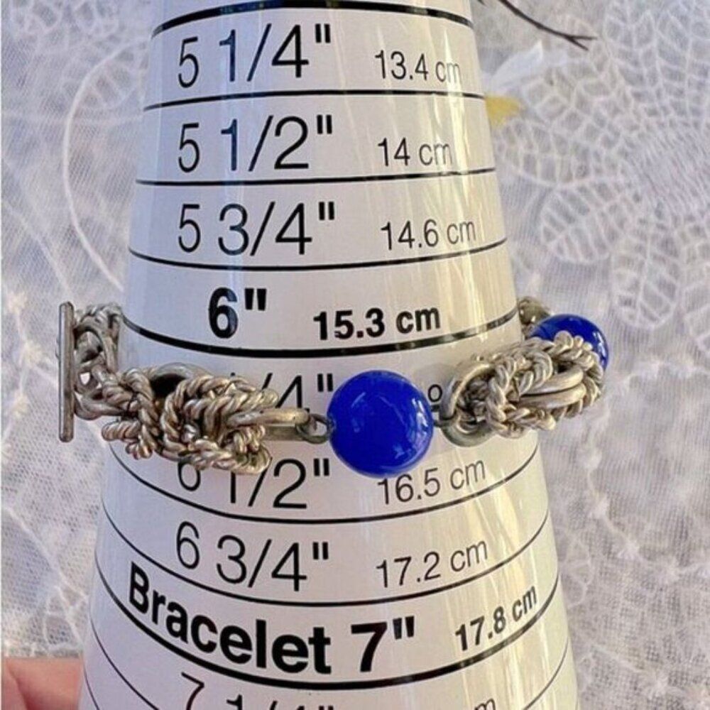 Vintage Art Deco Cobalt Blue Bead & Chrome Byzantine Knot Bracelet Jakob Bengal - Picture 4 of 6